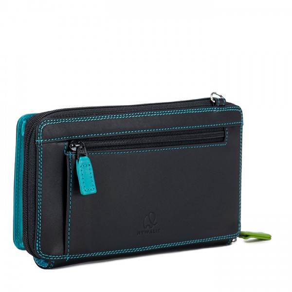 Mywalit Portafoglio Multifunzione Con Zip Su Tre Lati E Tracolla Black Pace