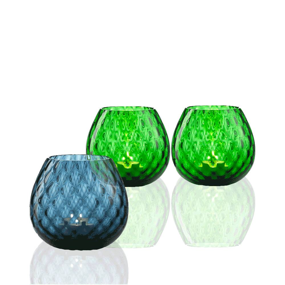 Masonmoretti 3 Pieces Set of Macramè Candle Holder Air Force Blue and Pine Green