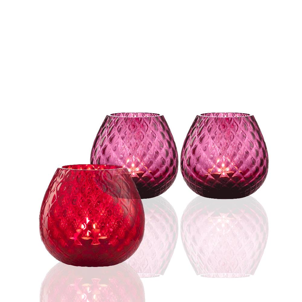 Masonmoretti 3 Pieces Set of Macramè Candle Holder Red and Ruby Red