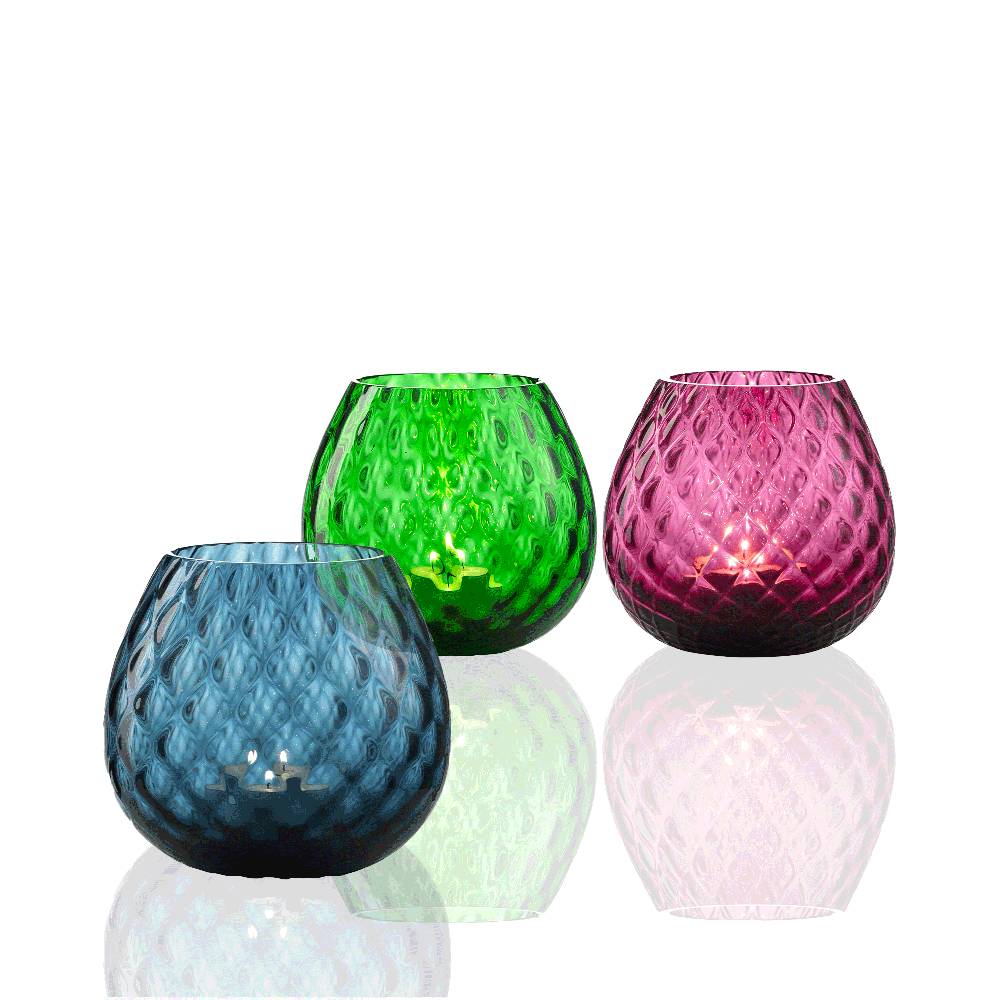 Masonmoretti 3 Pieces Set of Macramè Candle Holder Ruby Red - Air Force Blue - Pine Green