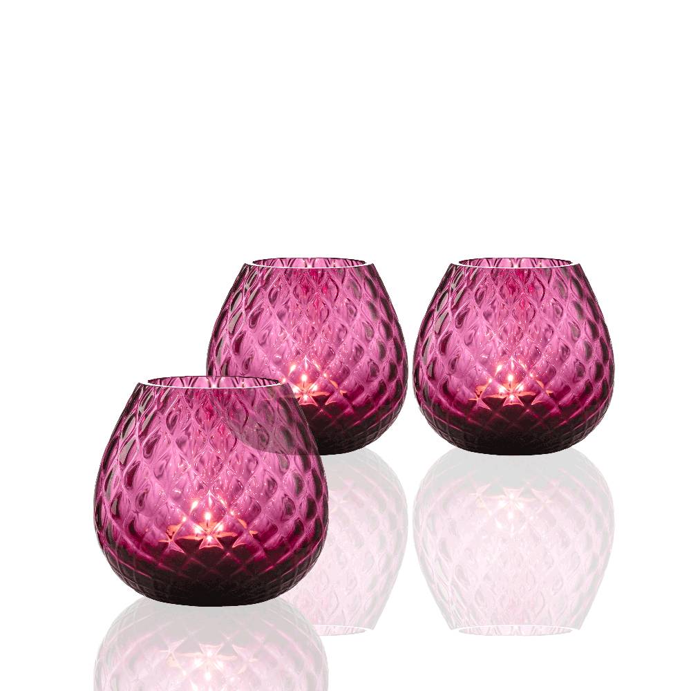 Masonmoretti 3 Pieces Set of Macramè Candle Holder Ruby Red