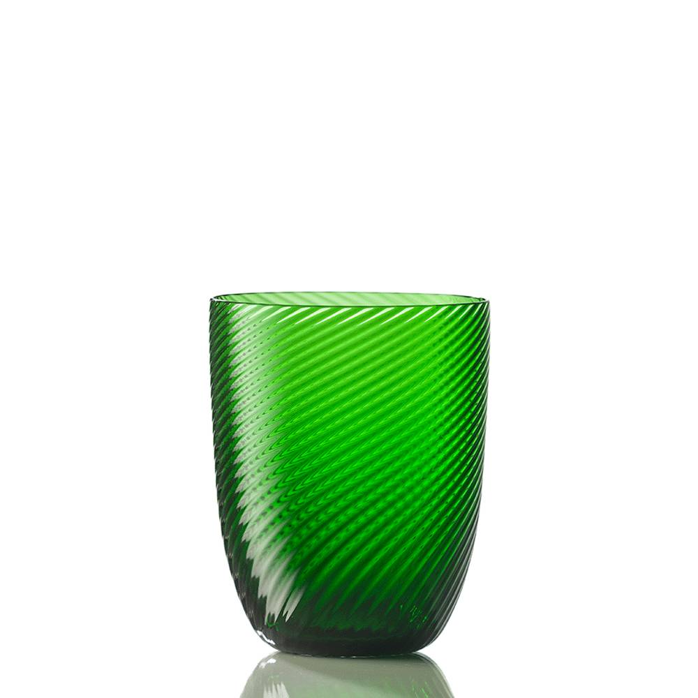 Masonmoretti Water Glass Idra Twisted Striped Green Pino