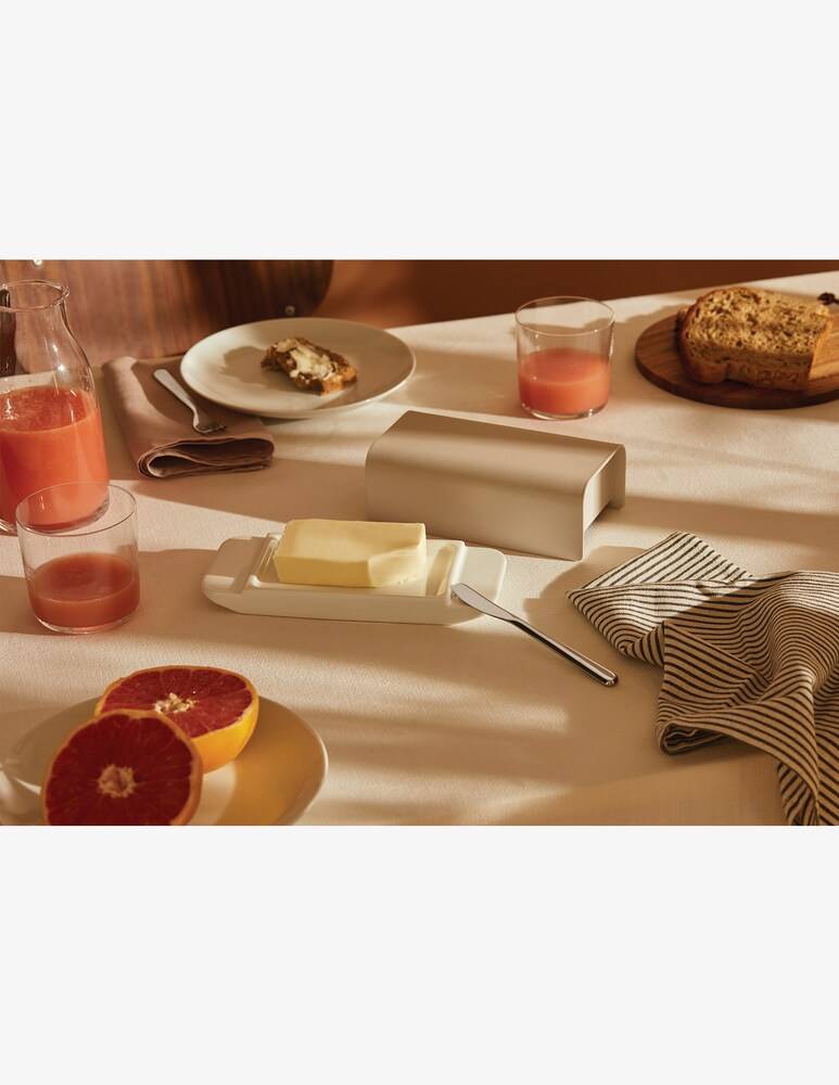 Alessi "Mattina" Portaburro In Porcellana Con Coperchio In Acciaio Inox 18/10 - Grigio