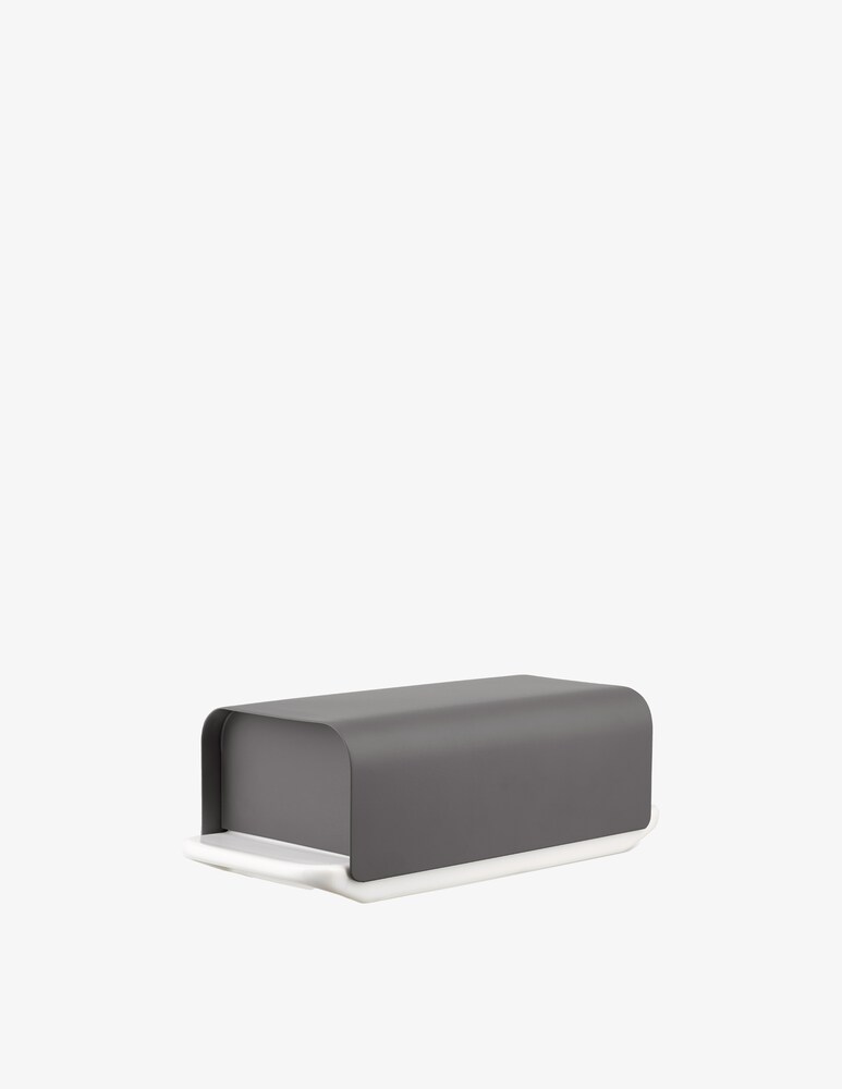 Alessi "Mattina" Portaburro In Porcellana Con Coperchio In Acciaio Inox 18/10 - Grigio