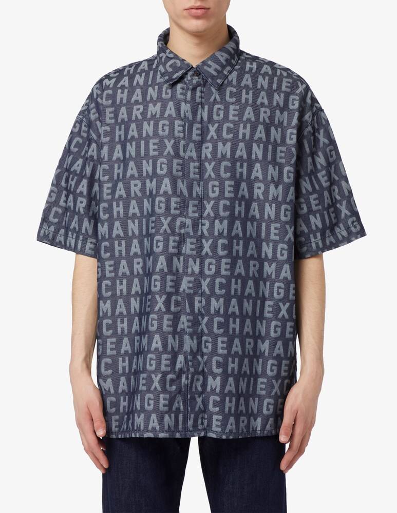 Armani Exchange Camicia denim oversize logo all over