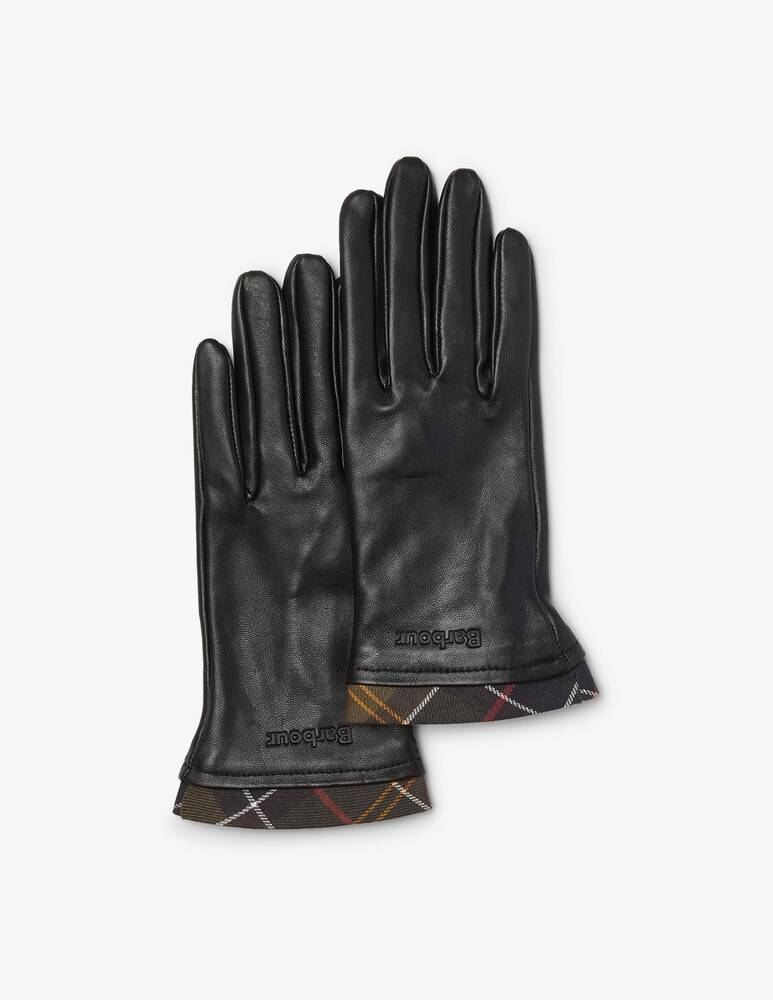 Barbour Guanti in pelle con dettagli tartan - Nero