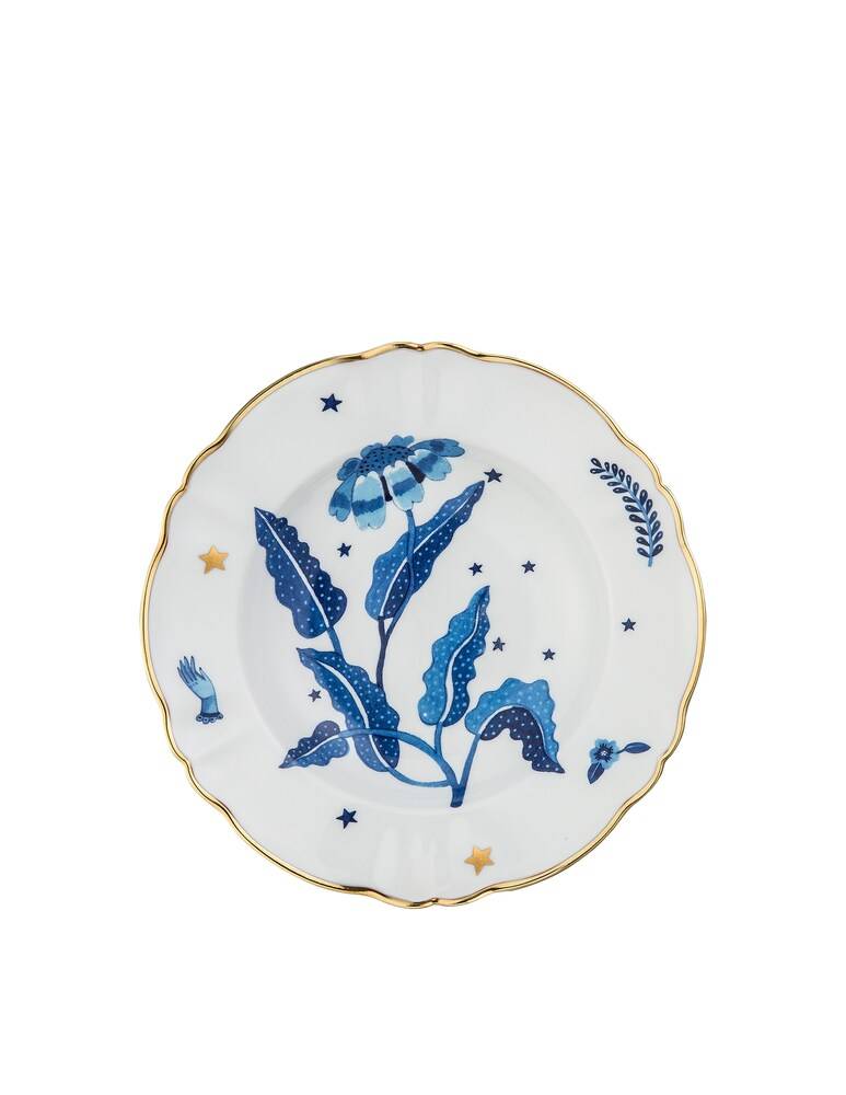 Bitossi Piatto Blue Floral Decal Gold Rim - Blu