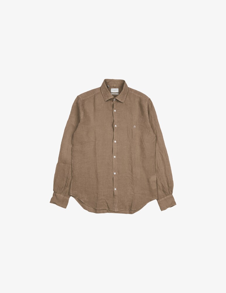 Brooksfield Camicia spread lino tinto capo pieno