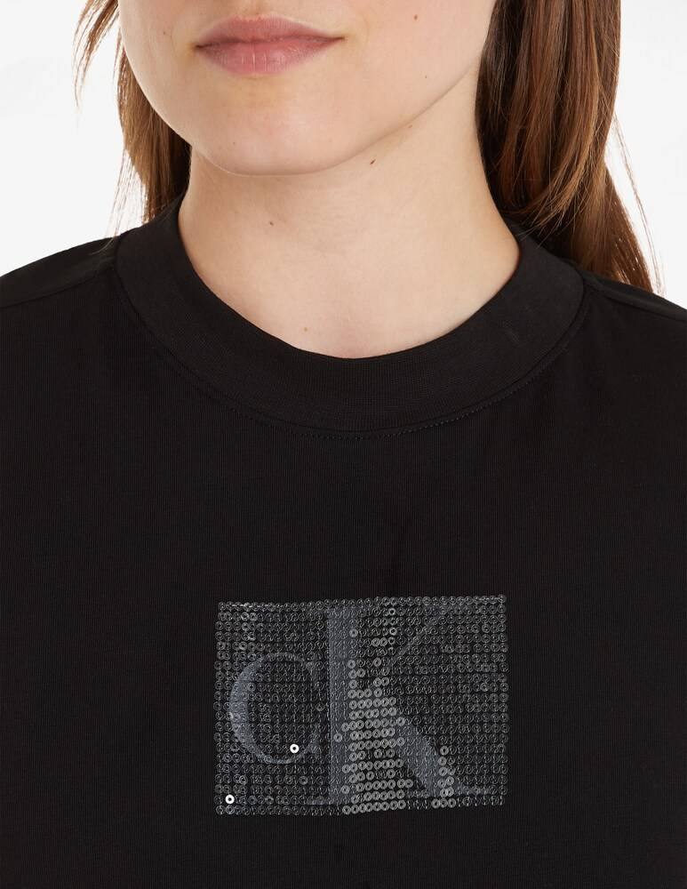 Calvin Klein Jeans Top In Paillettes A Manica Lunga