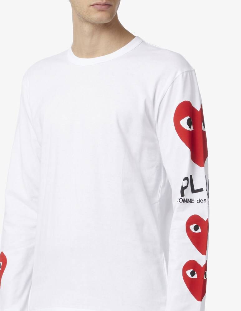 Comme Des Garçons Play Maglietta 3 Cuori Maniche Lunghe A Righe