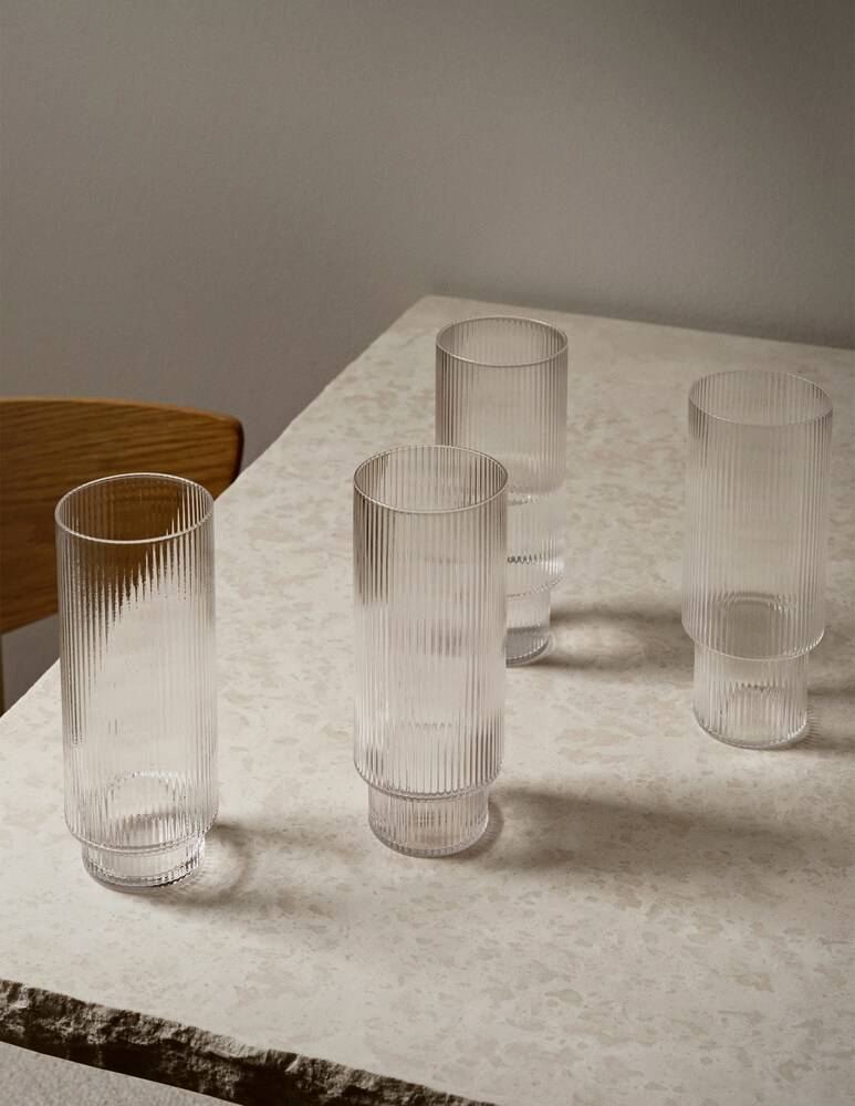 Ferm Living Ripple Bicchieri Long Drink - Set Da 4 - Trasparente