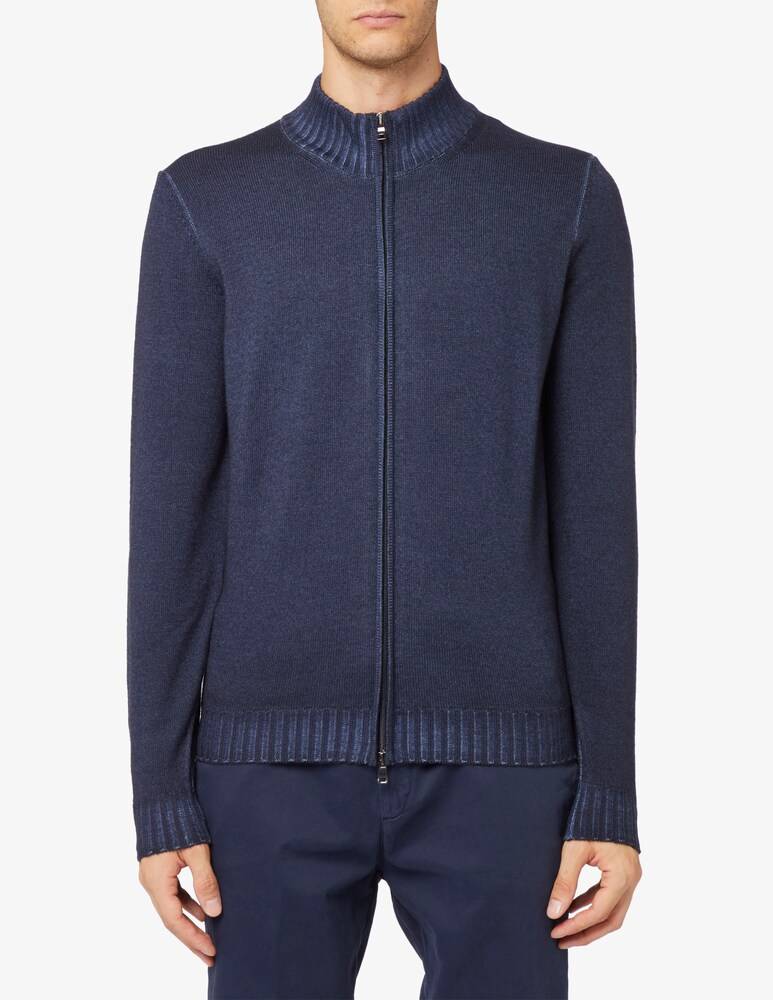 Ferrante Maglia con zip in lana merino fin 7 lavato