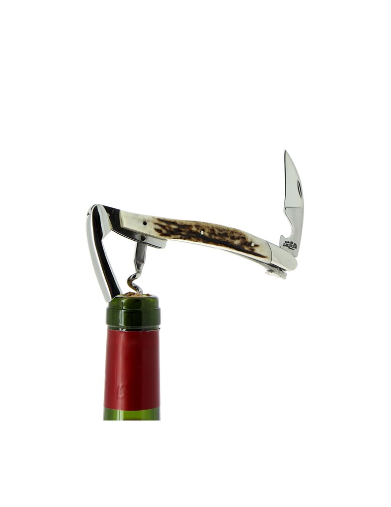 Forge De Laguiole Coltello Da Sommelier Manico In Corno Con Custodia In Pelle - Marrone