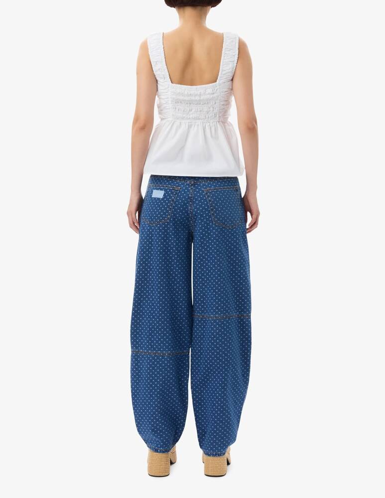 Ganni Blusa In Popeline Di Cotone Con Spalline Smock