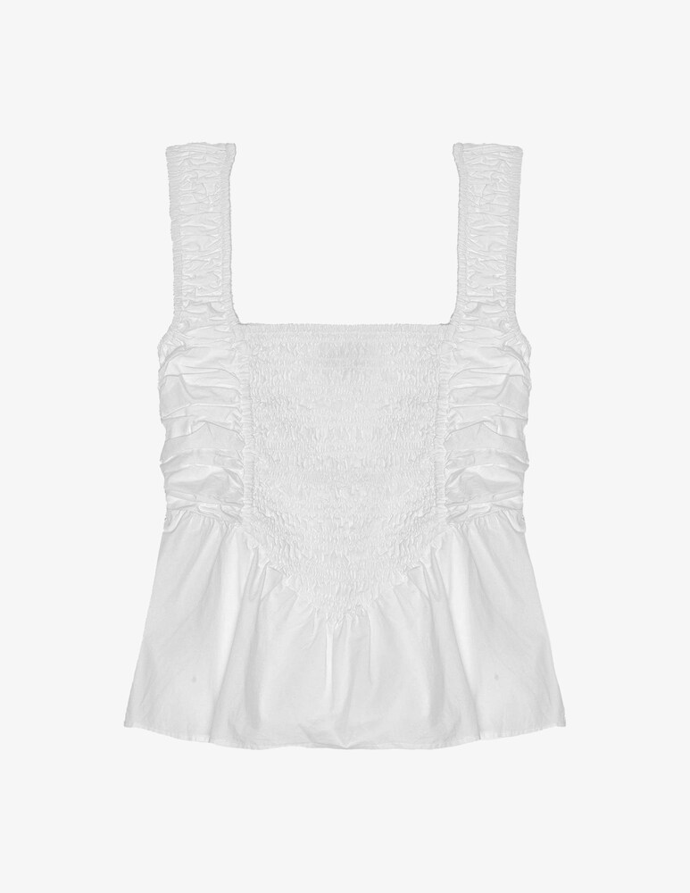 Ganni Blusa In Popeline Di Cotone Con Spalline Smock