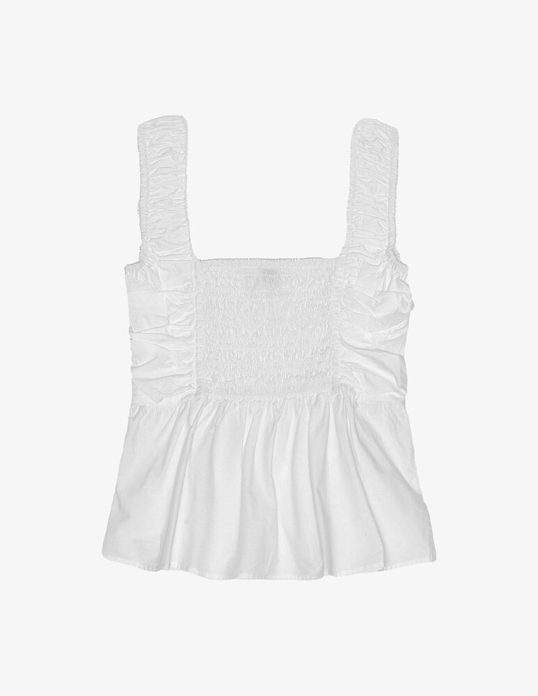 Ganni Blusa In Popeline Di Cotone Con Spalline Smock