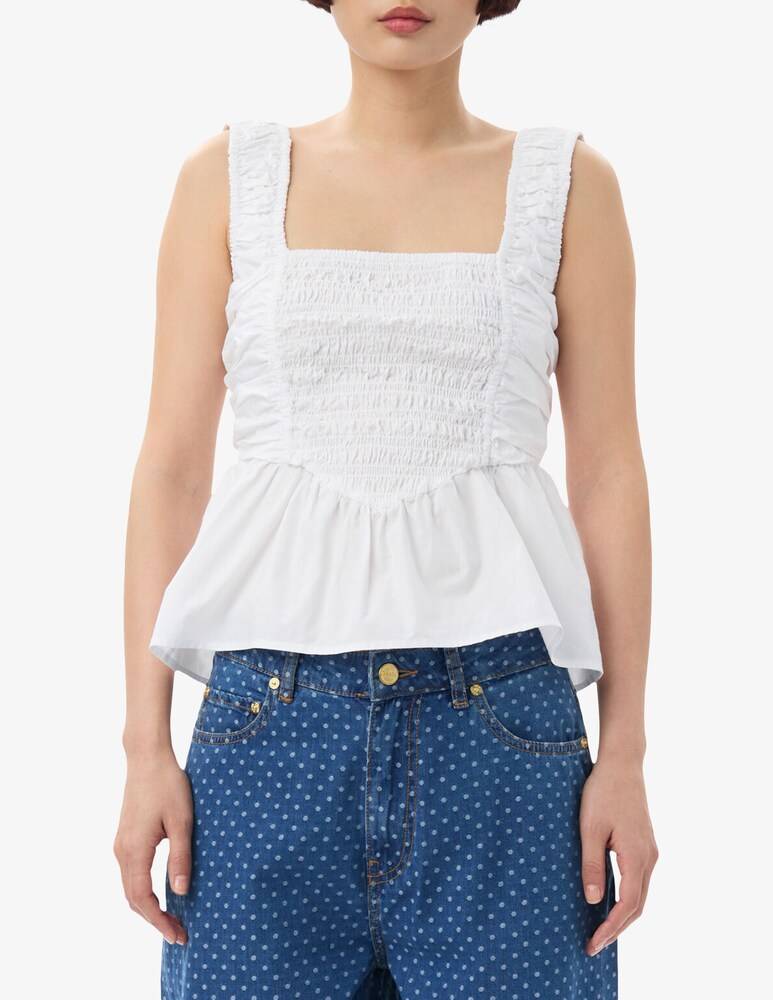 Ganni Blusa in popeline di cotone con spalline smock