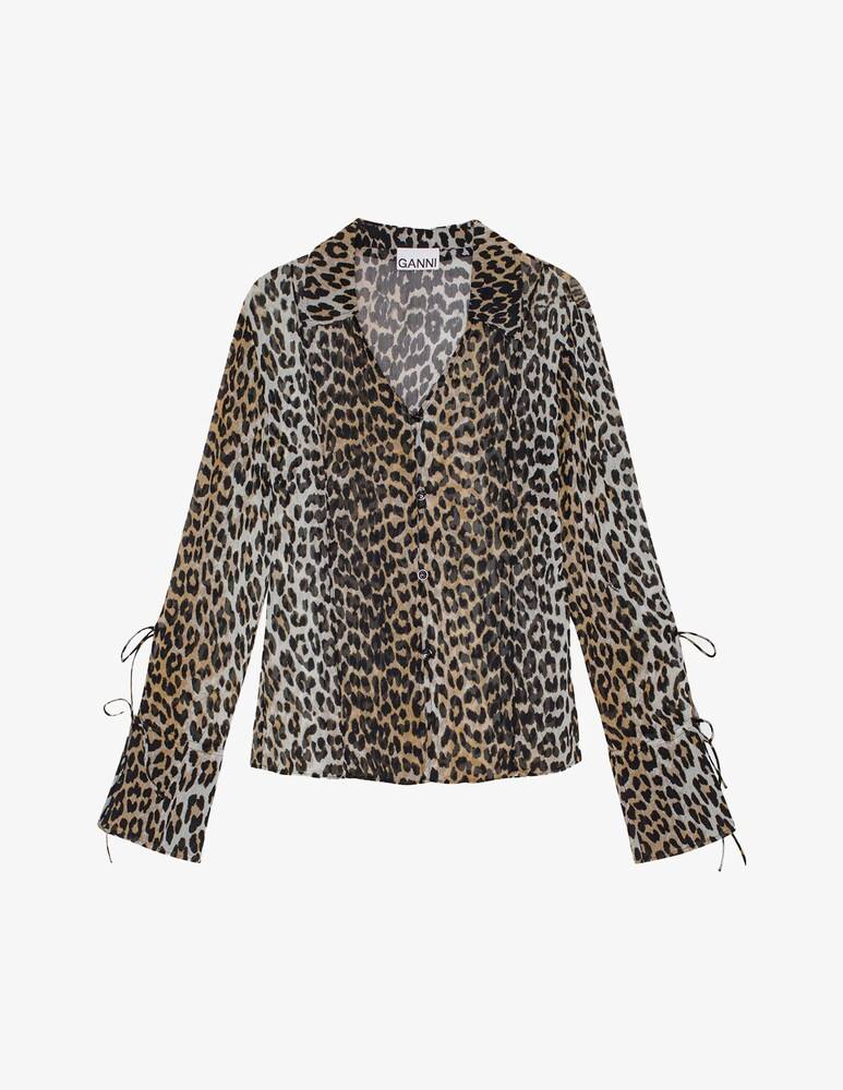 Ganni Camicia Slim In Chiffon Stampato