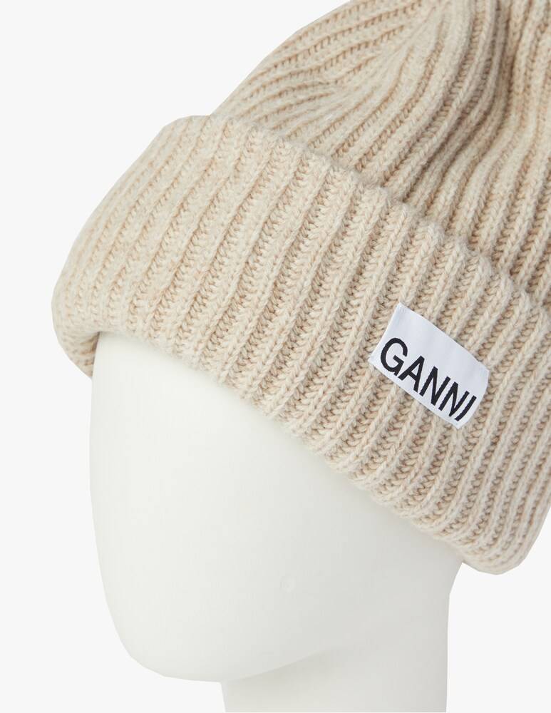 Ganni Cappellino In Misto Lana Con Logo - Beige