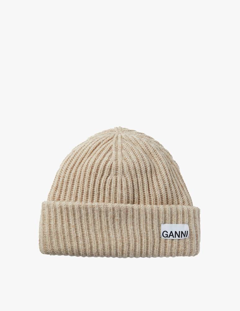 Ganni Cappellino in misto lana con logo - Beige