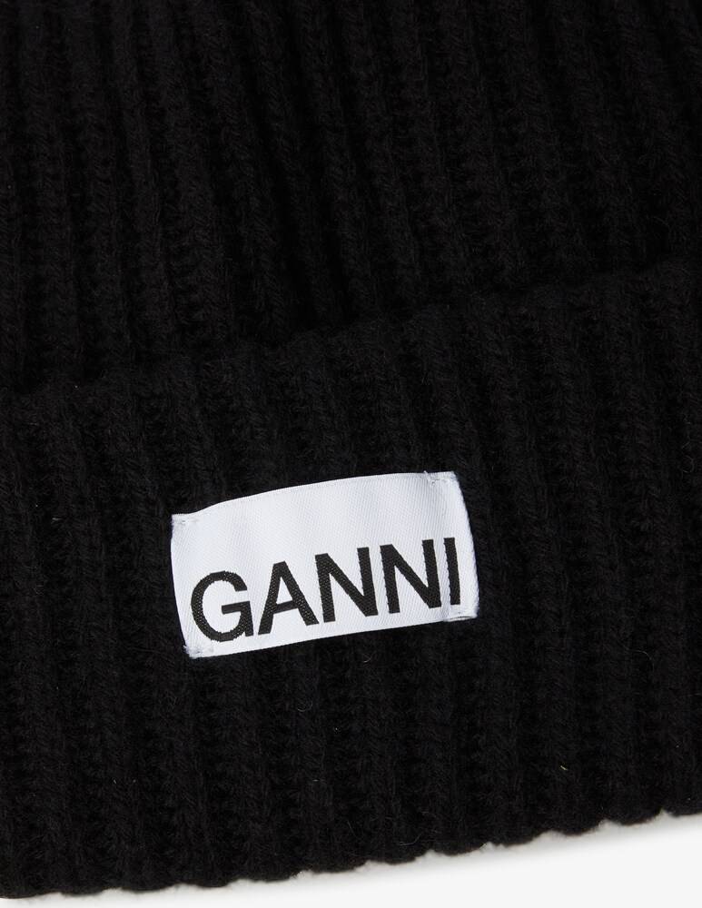Ganni Cappellino In Misto Lana Con Logo - Nero