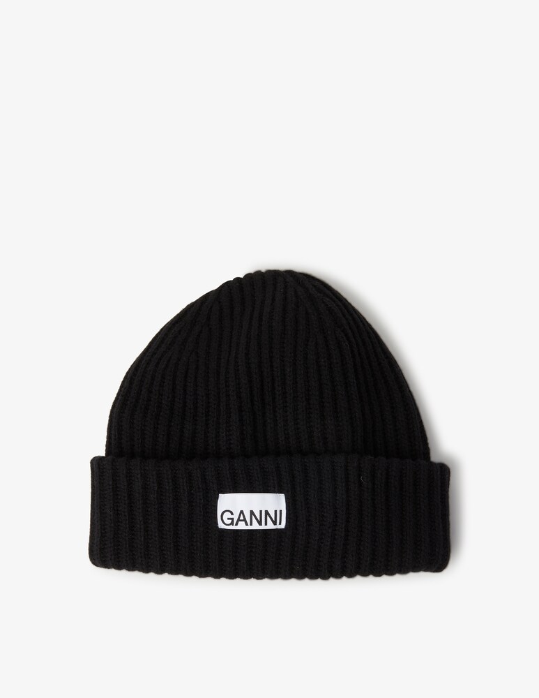 Ganni Cappellino in misto lana con logo - Nero