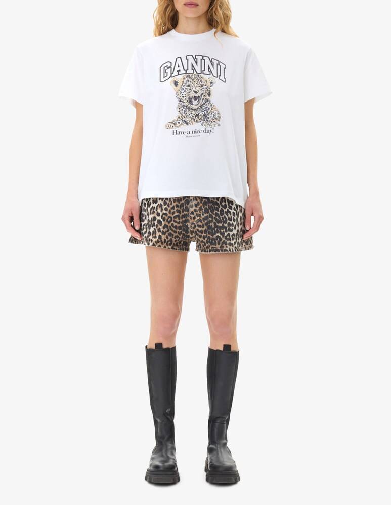 Ganni T-shirt In Cotone Leopardata
