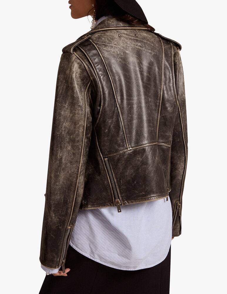 Golden Goose Giacca In Pelle Biker Distressed - Nero