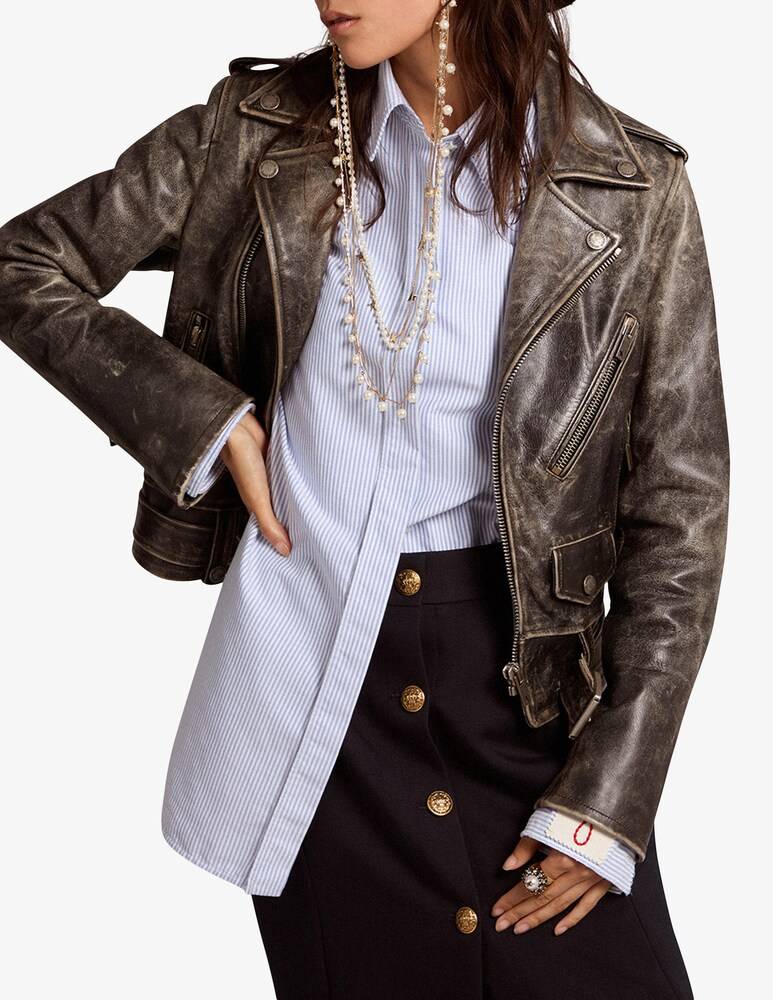 Golden Goose Giacca in pelle biker distressed - Nero