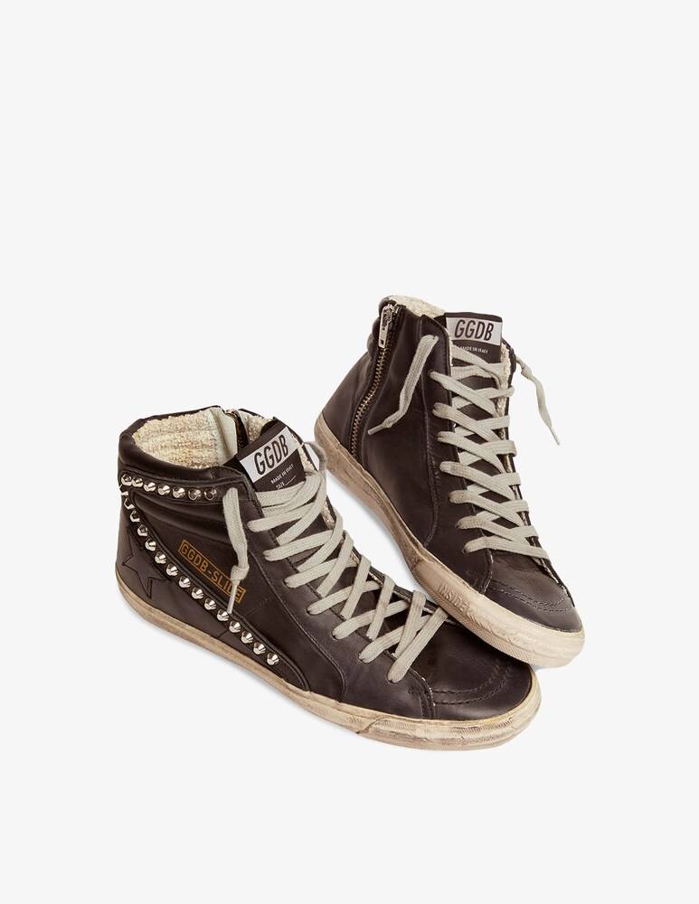 Golden Goose Sneakers Alte In Pelle Slide Classic - Marrone