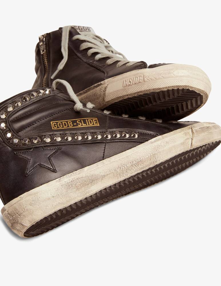 Golden Goose Sneakers Alte In Pelle Slide Classic - Marrone