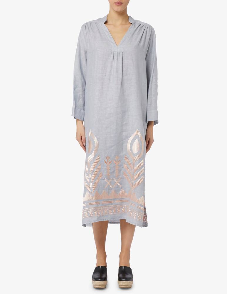 Greek Archaic Kori Kaftano lungo lino v neck