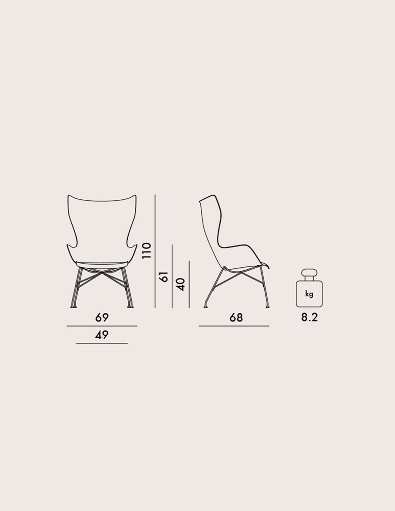 Kartell K/WOOD Legno Basic Veneer, Poltrona - Marrone