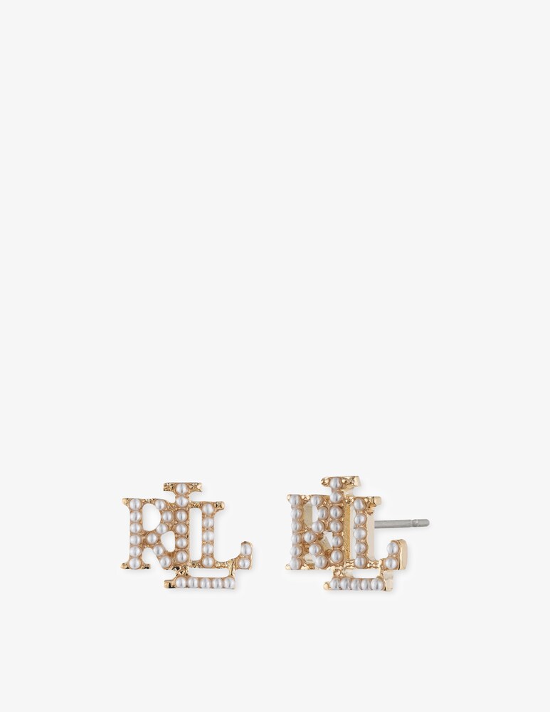 Lauren Ralph Lauren Orecchini dorati con logo e perla