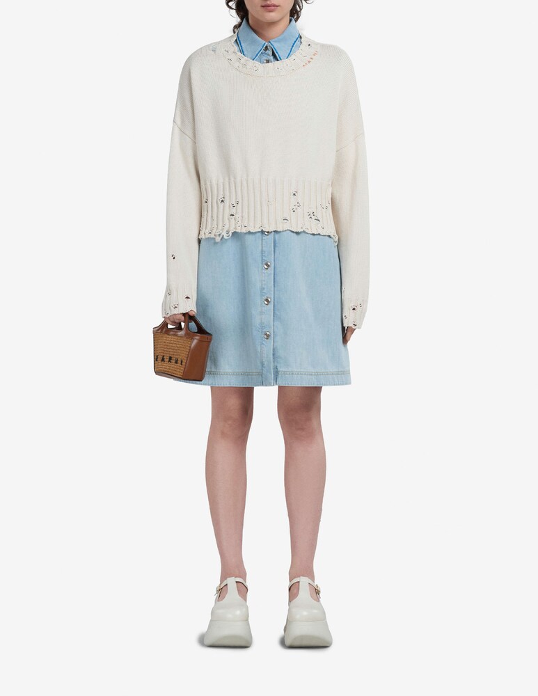 Marni Borsa A Tracolla In Pelle E Rafia - Marrone