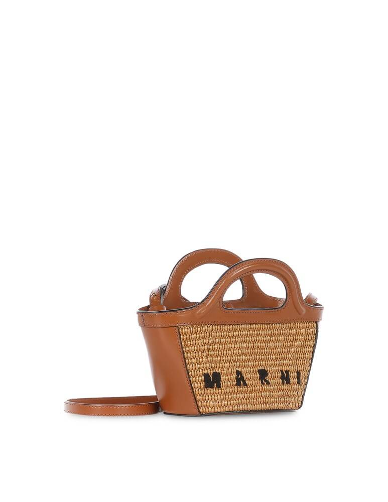 Marni Borsa A Tracolla In Pelle E Rafia - Marrone