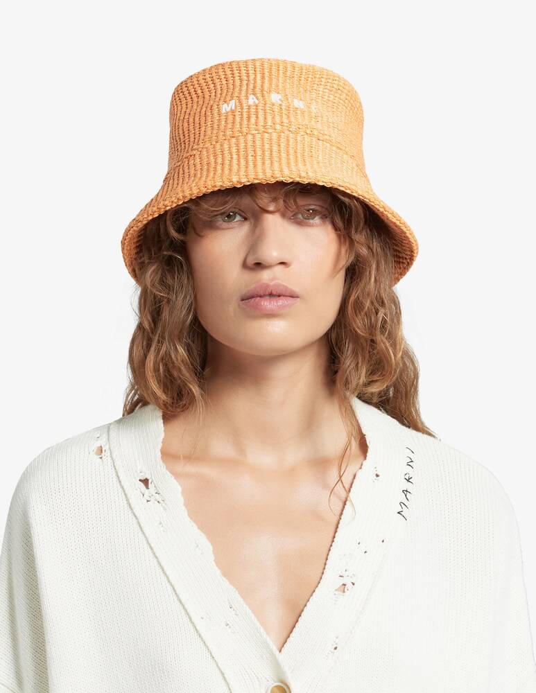 Marni Cappello Bucket Effetto Rafia Con Logo Ricamato
