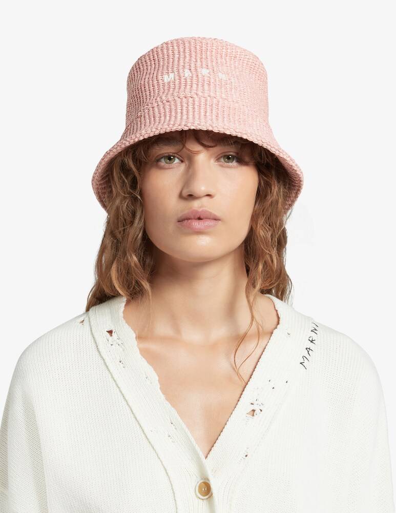 Marni Cappello Bucket Effetto Rafia Con Logo Ricamato
