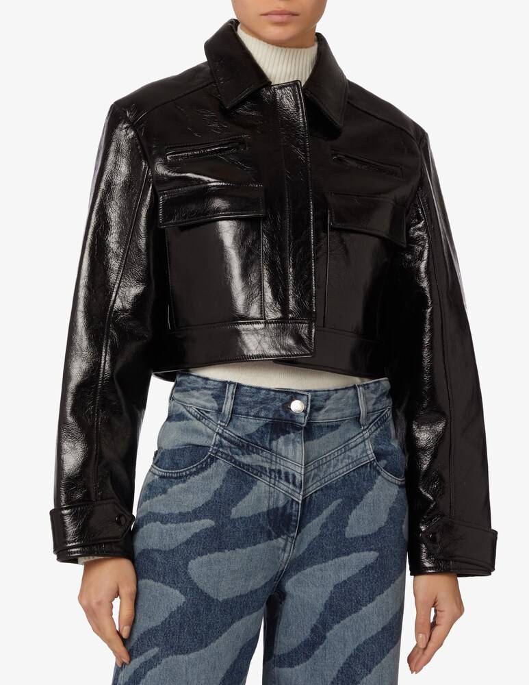 Minuit Giacca in pelle pesante boxy - Nero