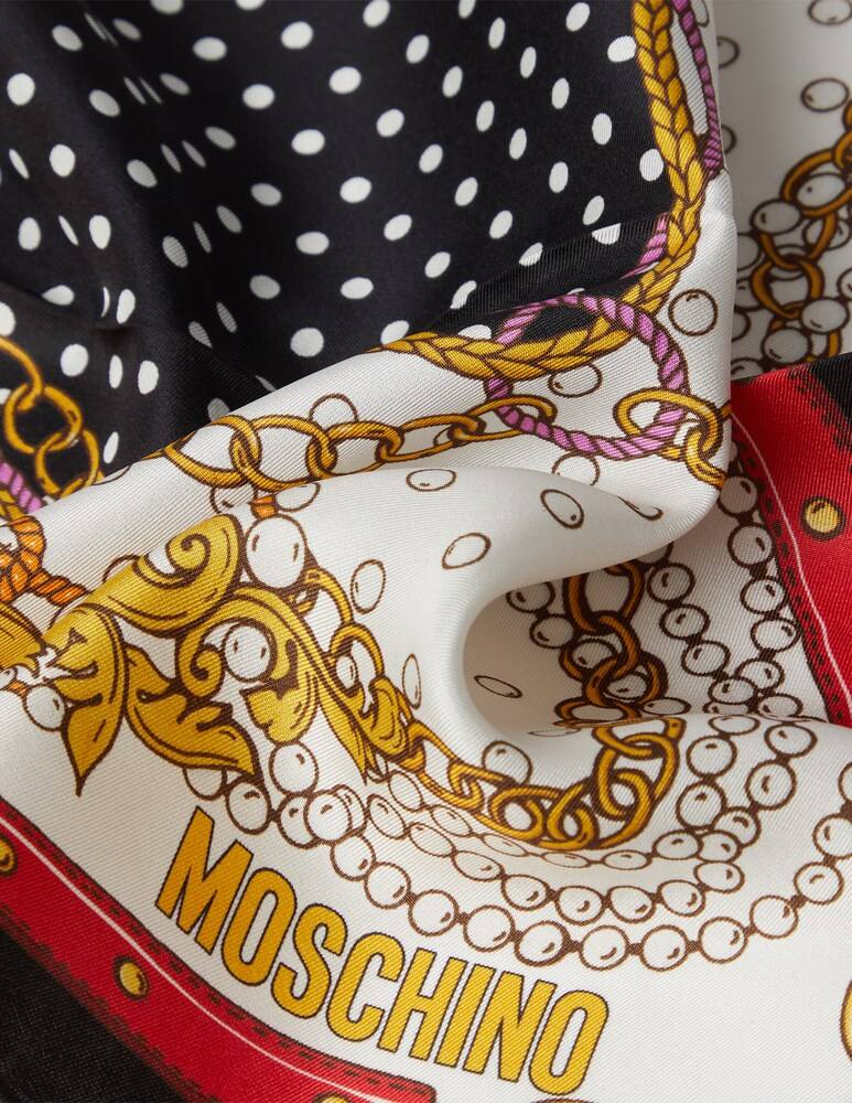 Moschino Sciarpa 68x68 Crepe Bear Chain