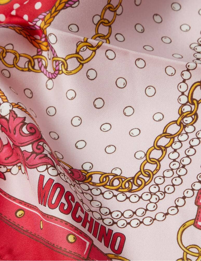 Moschino Sciarpa 68x68 Crepe Bear Chain