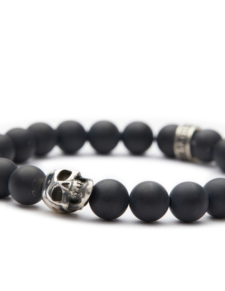 NOVE25 Bracciale Onice Opaca 080 E Teschio Piccolo - Nero