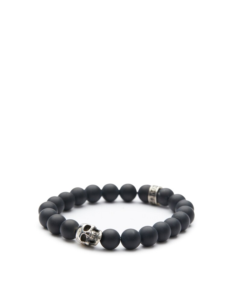 NOVE25 Bracciale onice opaca 080 e teschio piccolo - nero