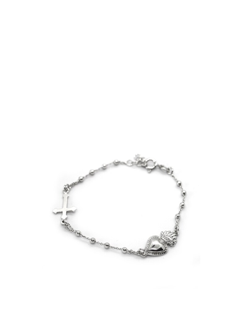 NOVE25 Bracciale Rosario Cuore Ex Voto E Croce Gotica - Argento