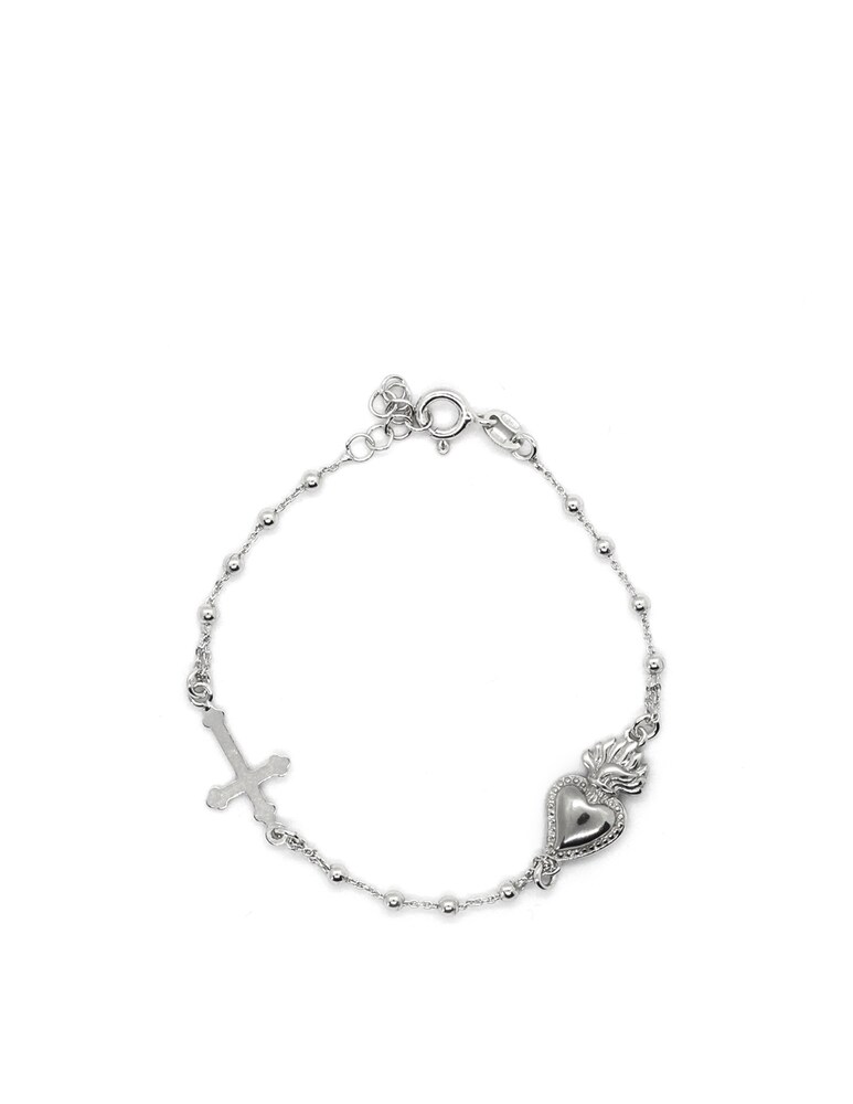 NOVE25 Bracciale rosario cuore ex voto e croce gotica - argento