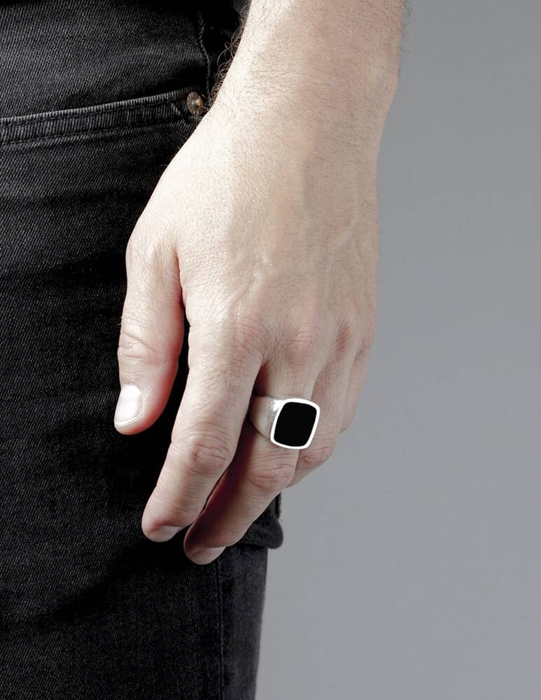 NOVE25 Chevalier Quadrato Smalto Nero - Argento