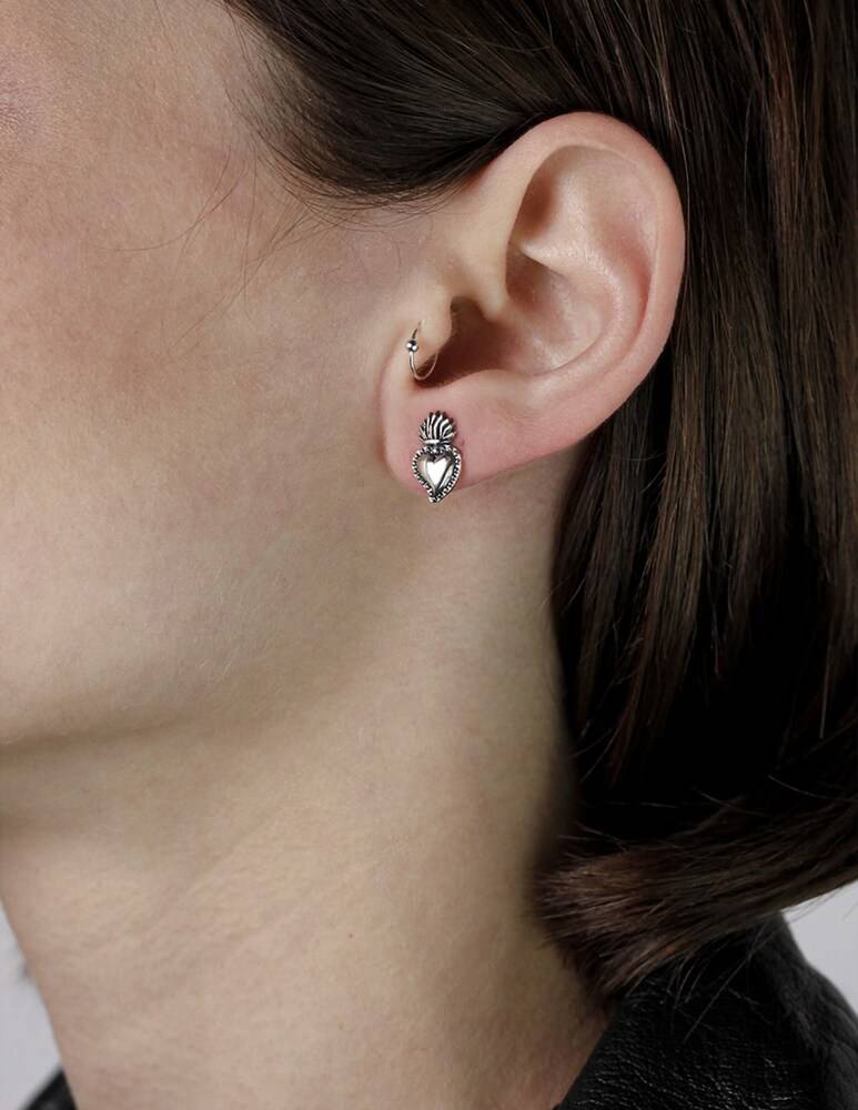 NOVE25 Orecchino Singolo Cuore Ex-voto - Argento