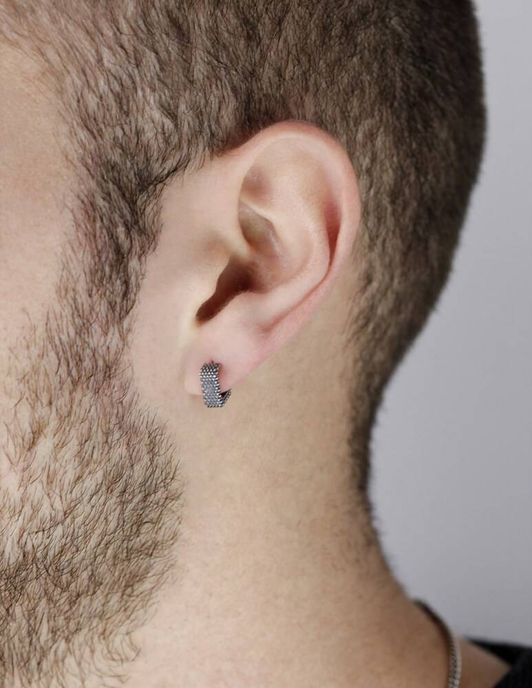 NOVE25 Orecchino singolo filo quadrato puntinato - argento