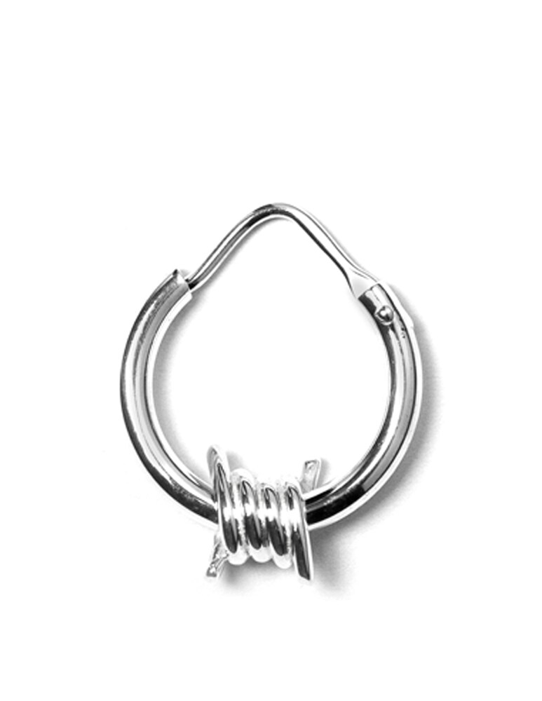 NOVE25 Orecchino singolo lobo cerchio filo spinato - argento