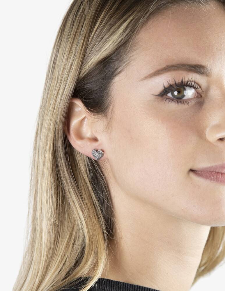 NOVE25 Orecchino Singolo Lobo Cuore Puntinato - Argento